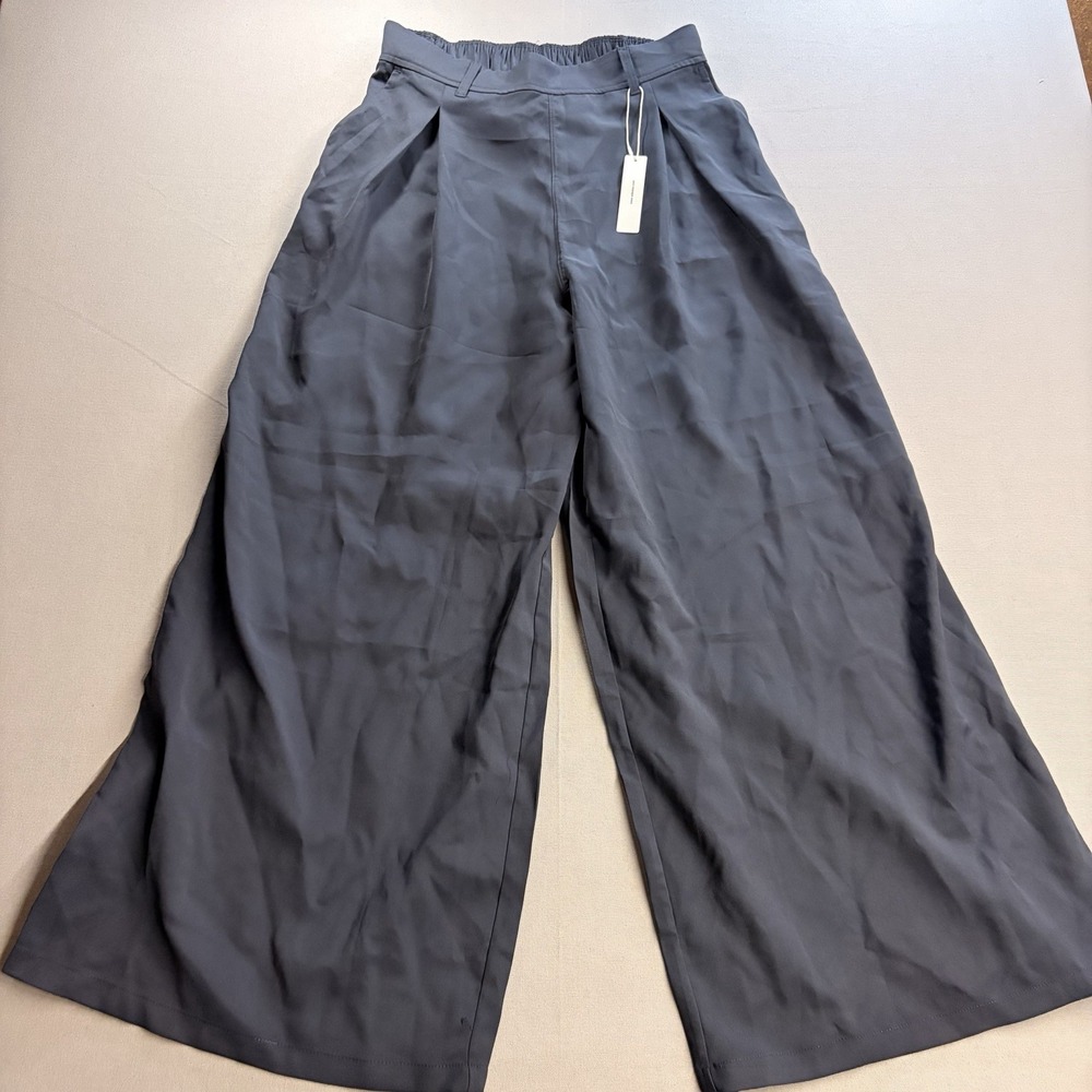 ododos Womens Wide Leg Pants Medium Navy Blue Pull On Elastic Waist NWT
